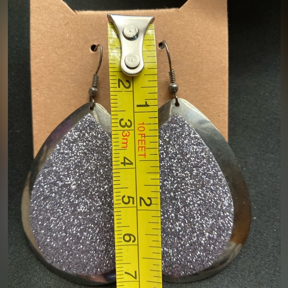 Purple and Gray Teardrop Sparkle Earrings. - Picture 5 of 7